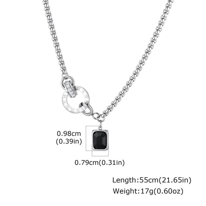 Wholesale Stainless Steel Round Link Black Gemstone Pendant Necklace