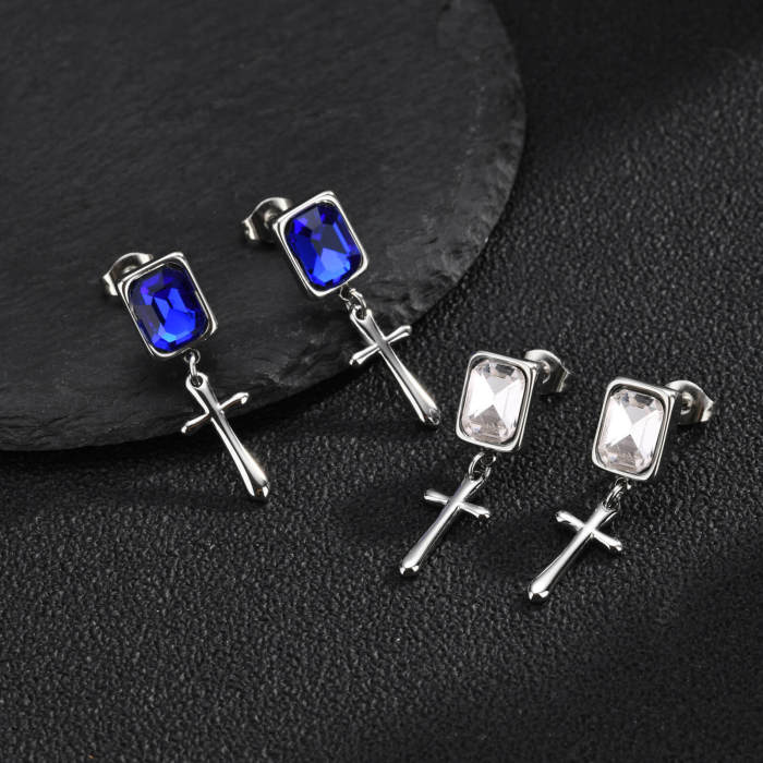 Wholesale Stainless Steel Crystal Cross Drop Earrings