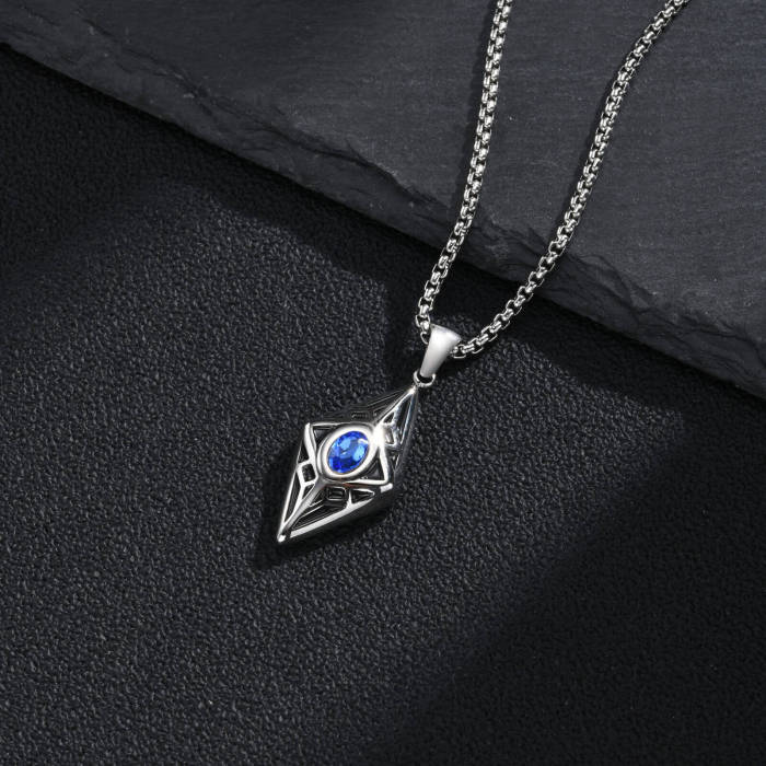 Wholesale Stainless Steel Geometric Blue CZ Pendant