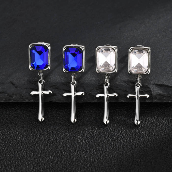 Wholesale Stainless Steel Crystal Cross Drop Earrings