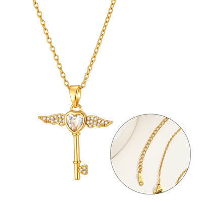 Wholesale Gold Angel Wing Key Pendant Necklace