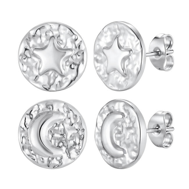 Wholesale Stainless Steel Star and Moon Stud Earrings