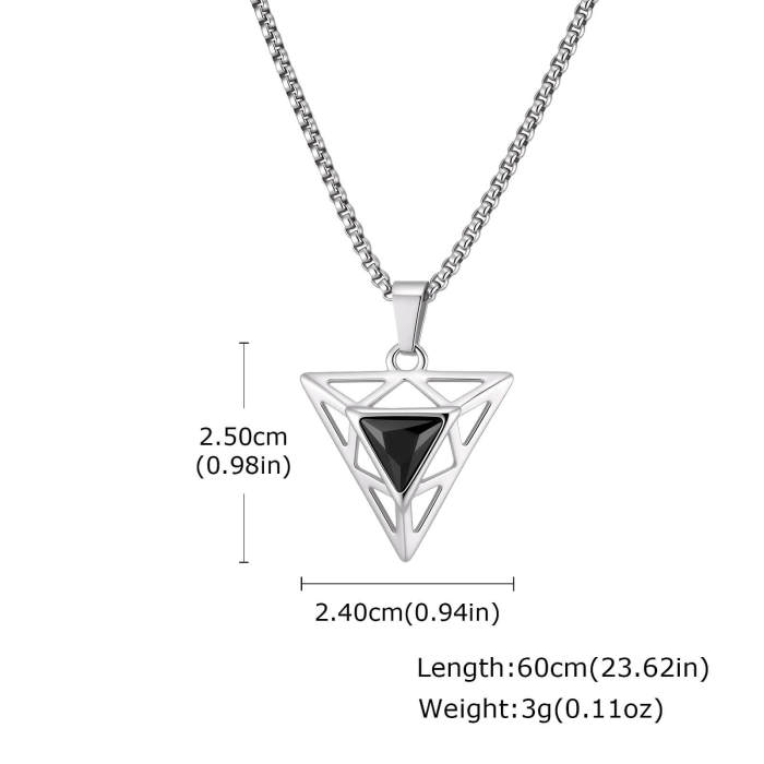 Wholesale Stainless Steel Geometric Triangle Black CZ Pendant Necklace