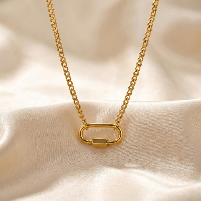 Wholesale Gold Stainless Steel Oval Screw Lock Necklace