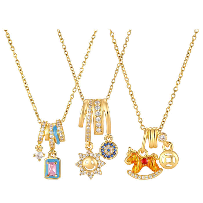 Wholesale Gold Stainless Steel Multi-Charm Necklaces