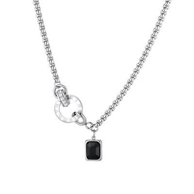 Wholesale Stainless Steel Round Link Black Gemstone Pendant Necklace