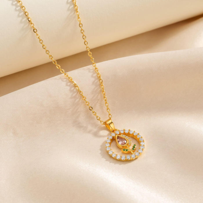 Wholesale Gold CZ Flower Pendant Necklace