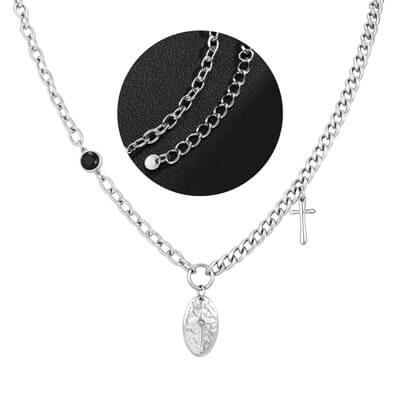 Wholesale Stainless Steel Asymmetric Cross Medal Necklace