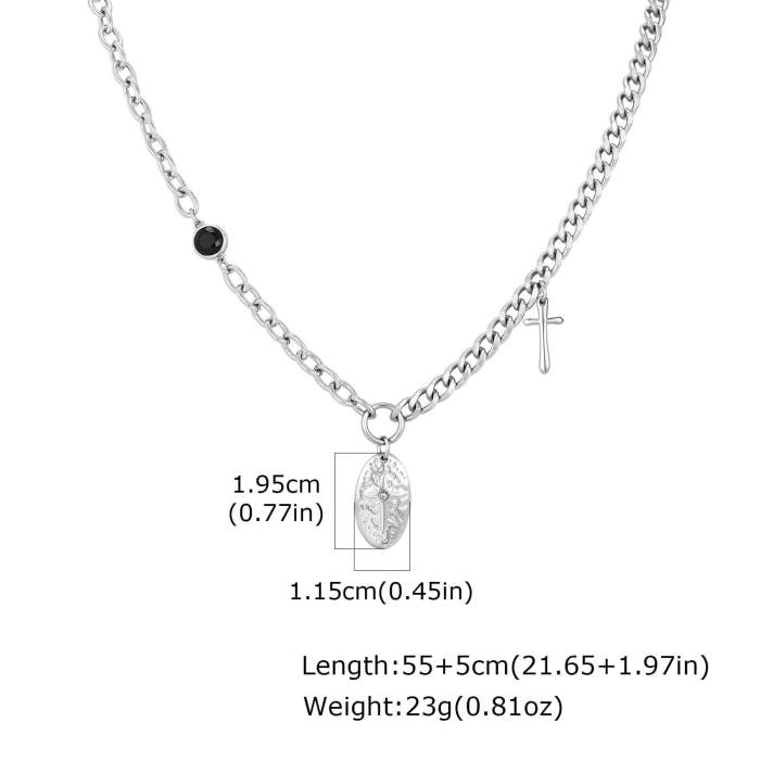 Wholesale Stainless Steel Asymmetric Cross Medal Necklace