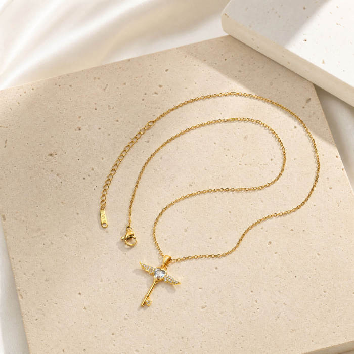 Wholesale Gold Angel Wing Key Pendant Necklace