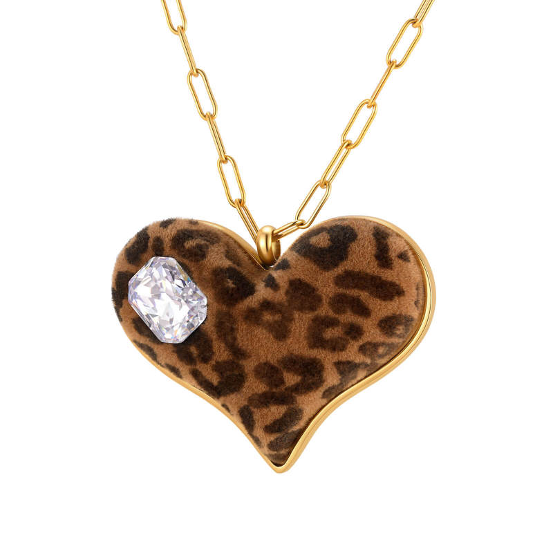 Wholesale Gold Leopard Print Heart Pendant Necklace