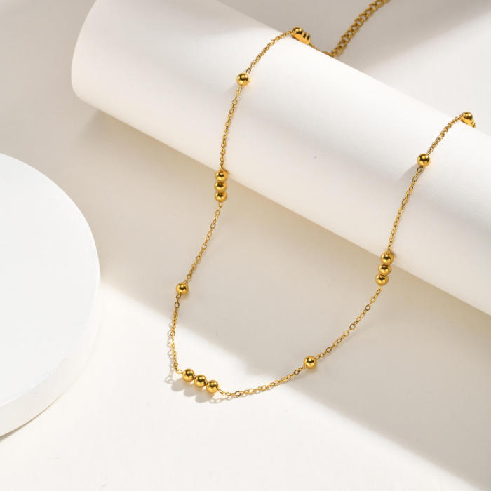 Wholesale Gold Stainless Steel Bead Station Necklace