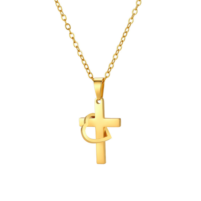 Wholesale Stainless Steel Heart Cross Pendant Necklace