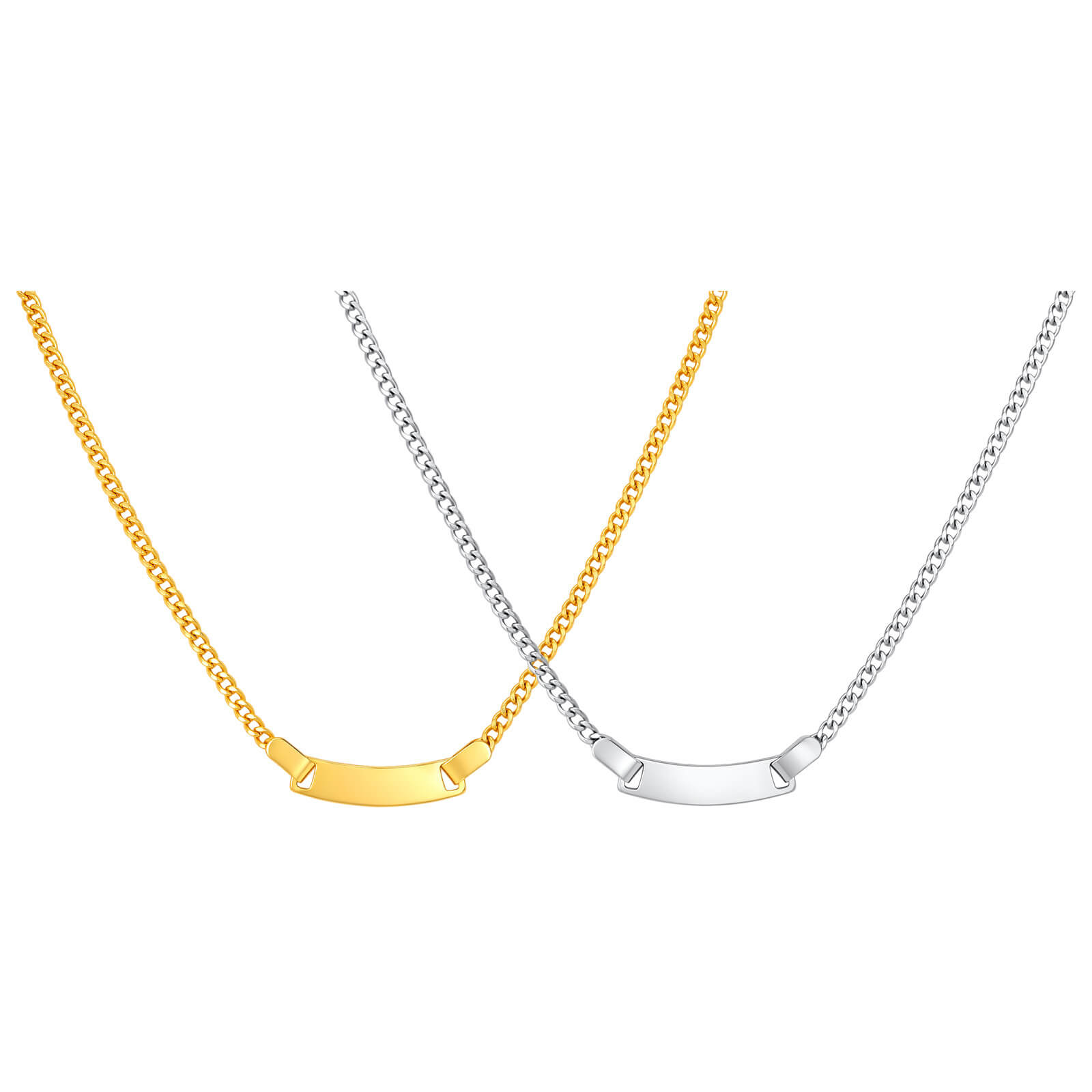 Stainless steel curved bar necklaces supplied blank for engraving after purchase