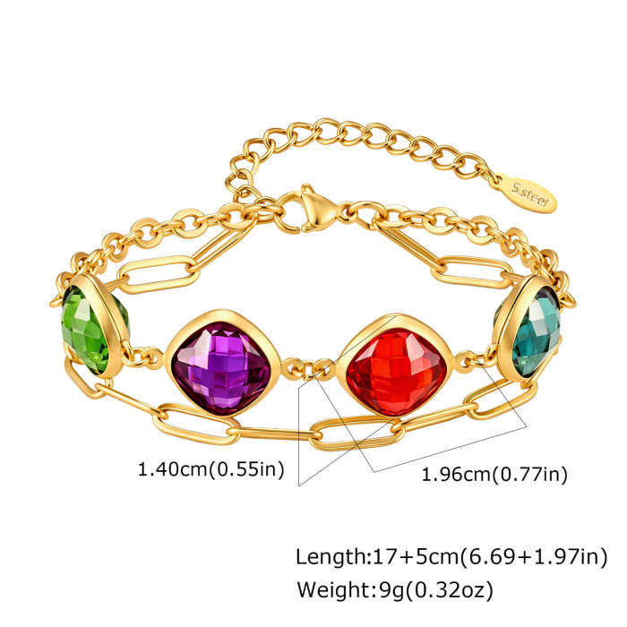 Wholesale Stainless Steel Colorful Glass Stone Bracelets