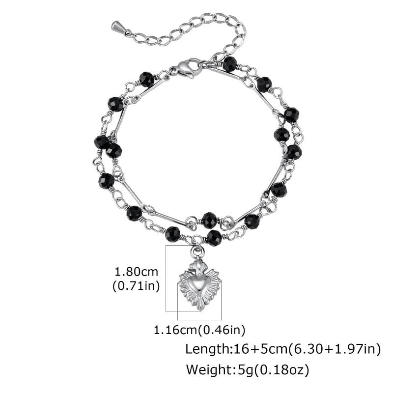 Wholesale Stainless Steel Black Crystal Heart Bracelet