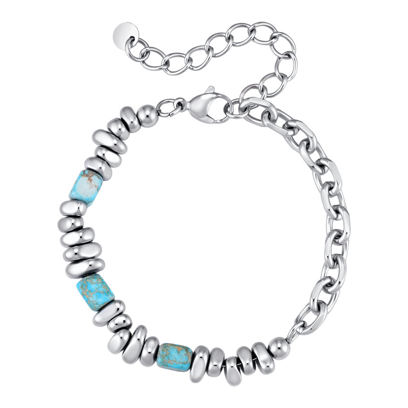 Wholesale Stainless Steel Turquoise Beaded Chain Bracelet