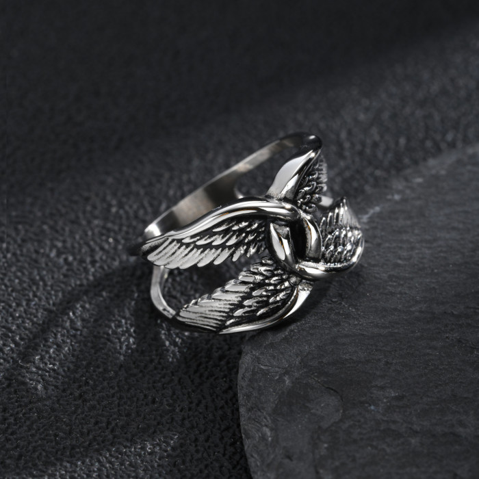 Wholesale Stainless Steel Wing and Black Onyx Spider Rings