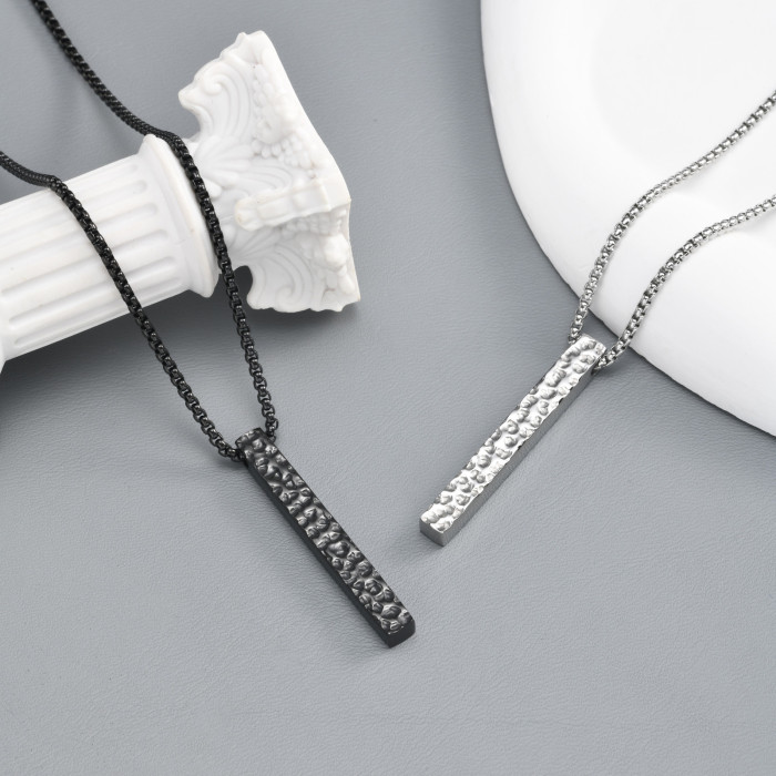 Wholesale Stainless Steel Textured Bar Pendant Necklace