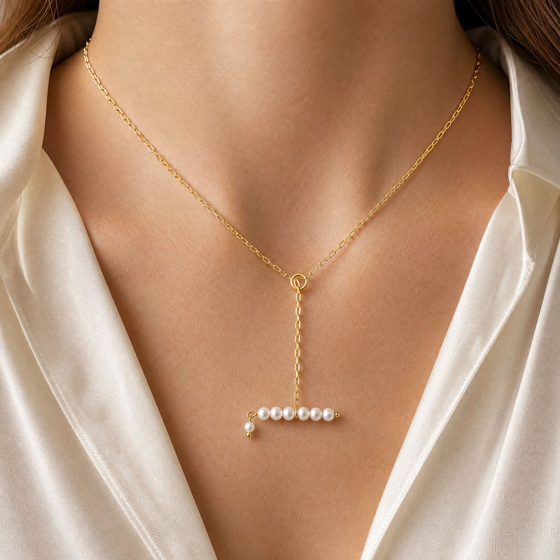 Wholesale Stainless Steel Pearl Y Necklace with PVD Gold Plating