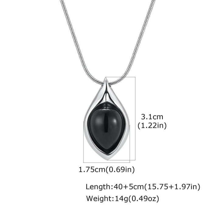 Wholesale Stainless Steel Black Onyx Teardrop Necklaces