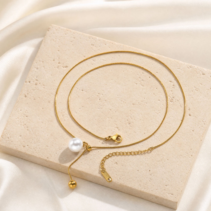 Wholesale Stainless Steel Faux Pearl and Ball Y Necklace