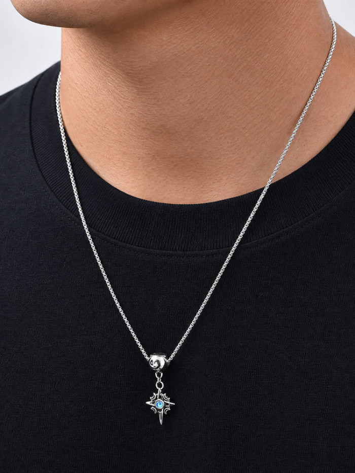 Wholesale Stainless Steel Smiley Face Synthetic Opal Cross Necklace