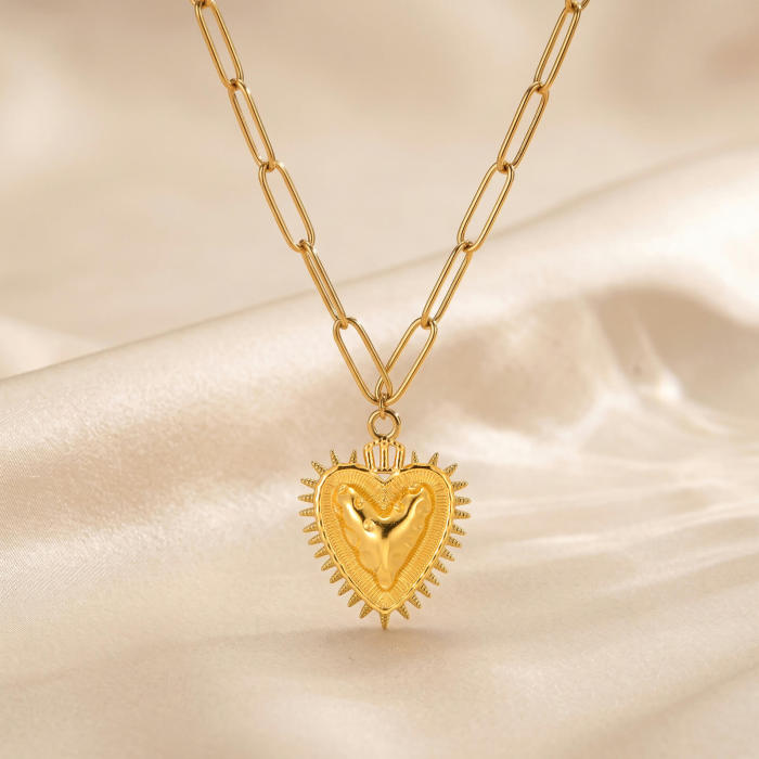 Wholesale Stainless Steel Gold Radiating Heart Necklace