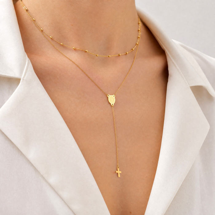 Wholesale Stainless Steel Layered Cross Y Necklace