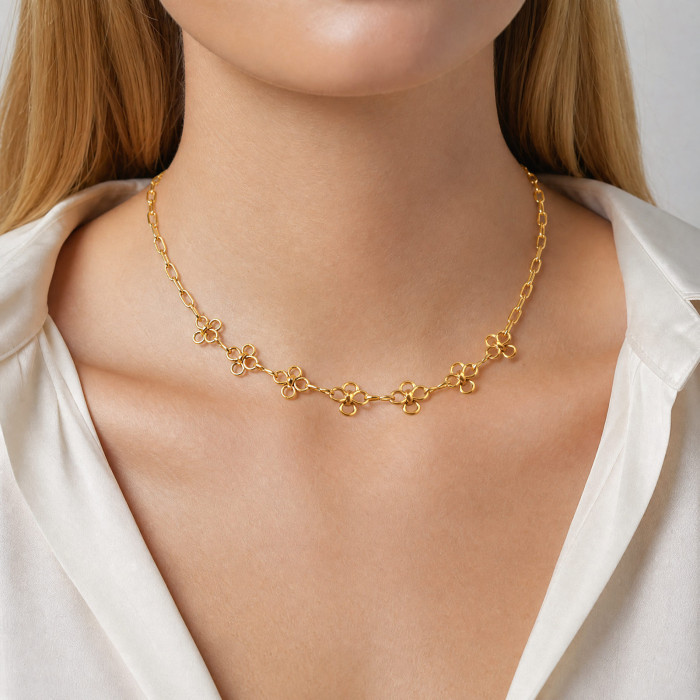Wholesale Stainless Steel Open Flower Necklace and Bracelet