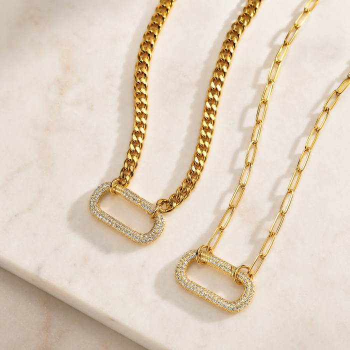 Wholesale CZ Rectangle Link Pendant Necklaces