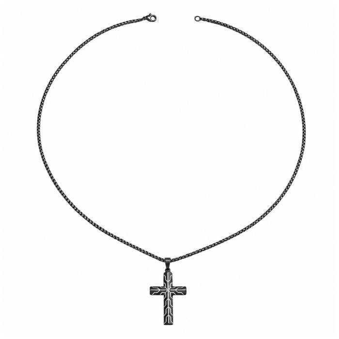 Wholesale Stainless Steel Cross Necklace with Geometric Line Pattern