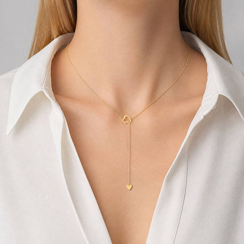 Wholesale Stainless Steel Heart Y Necklace with PVD Gold Plating