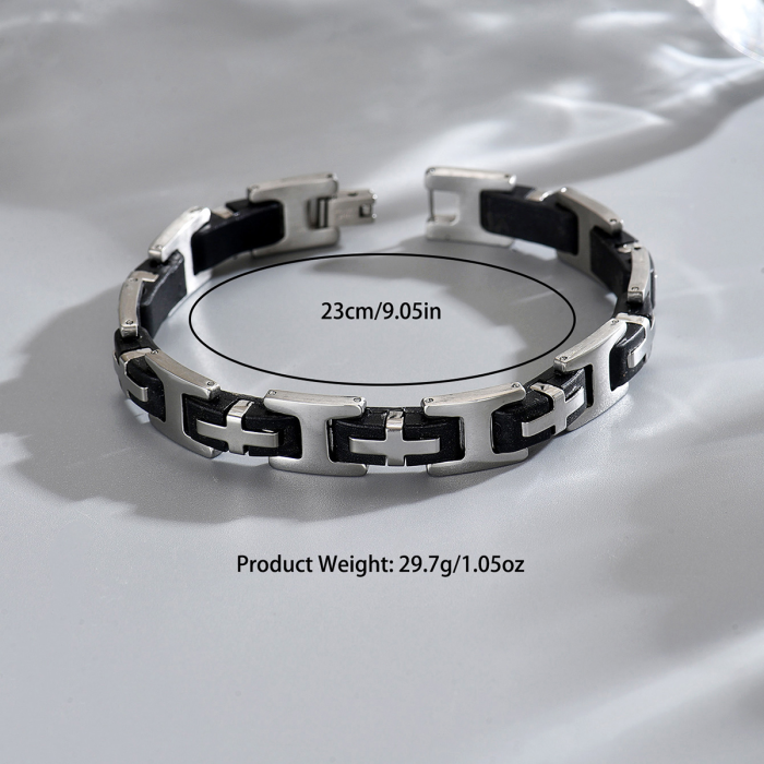Wholesale Men's Stainless Steel Cross Bracelet with Black Band