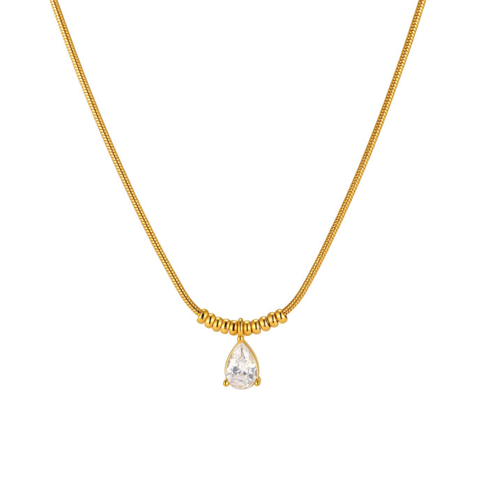 Wholesale Stainless Steel Teardrop CZ Necklace with PVD Gold Plating