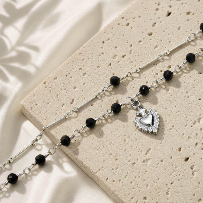 Wholesale Stainless Steel Black Crystal Heart Bracelet