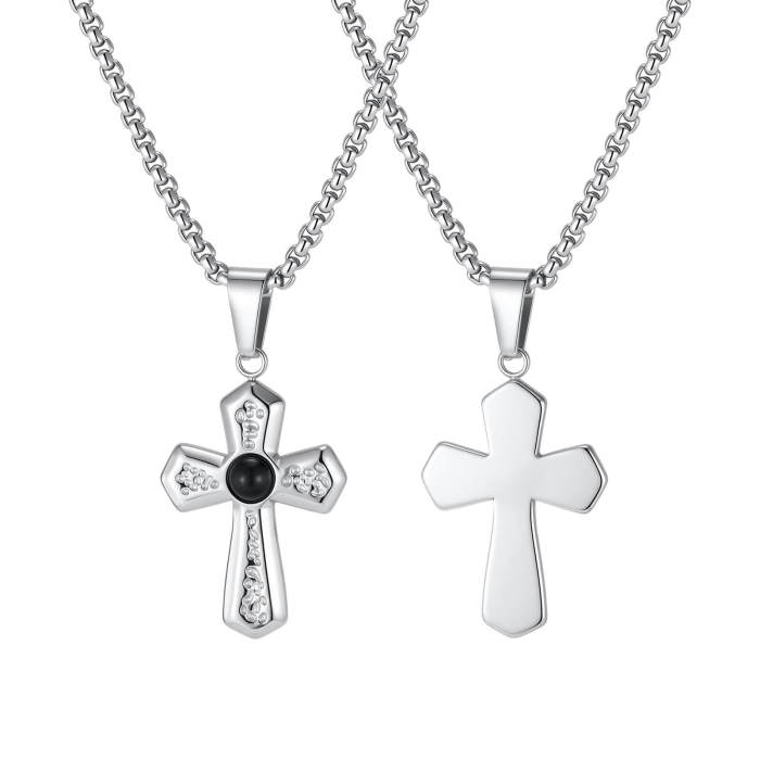 Wholesale Stainless Steel Cross Pendant with Black Onyx