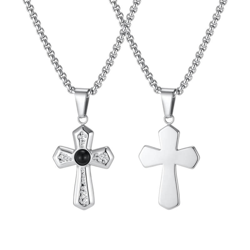 Wholesale Stainless Steel Cross Pendant with Black Onyx
