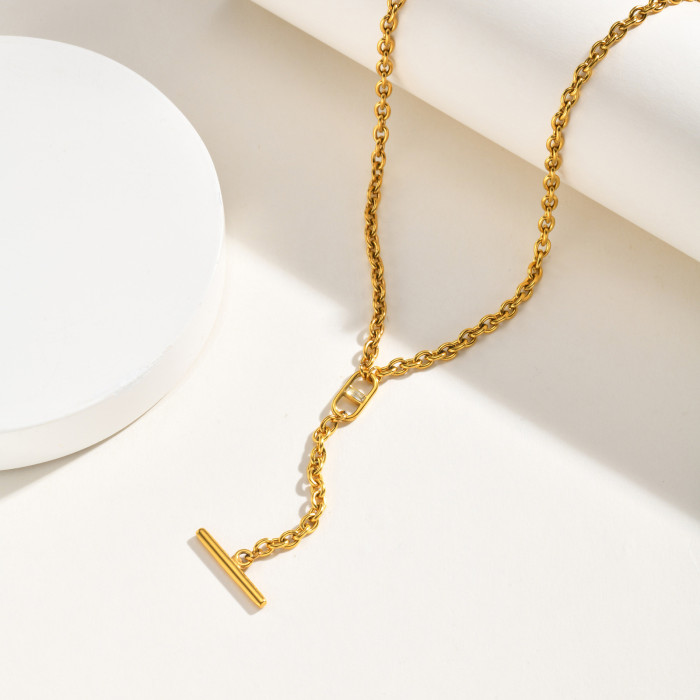 Wholesale Gold Stainless Steel Toggle Bar Lariat Necklace