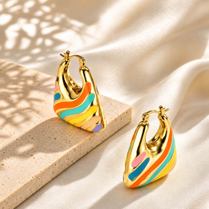 Wholesale Stainless Steel Colorful Enamel Hoop Earrings