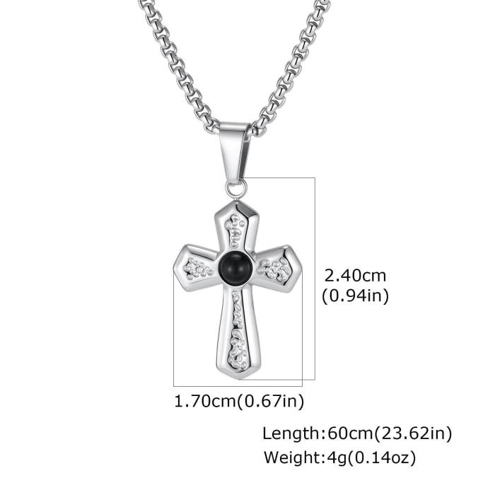 Wholesale Stainless Steel Cross Pendant with Black Onyx