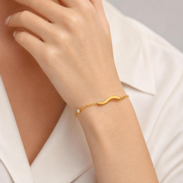 Wholesale Stainless Steel Curved Bar CZ Bracelet