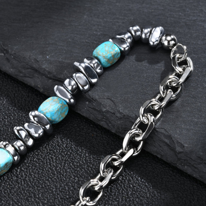 Wholesale Stainless Steel Turquoise Beaded Chain Bracelet