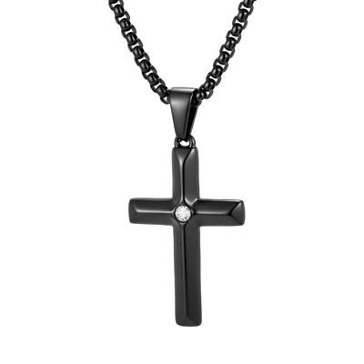 Wholesale Black PVD Stainless Steel CZ Cross Pendant
