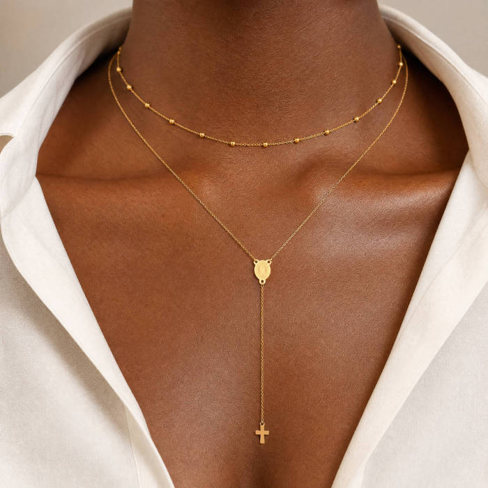 Wholesale Stainless Steel Layered Cross Y Necklace