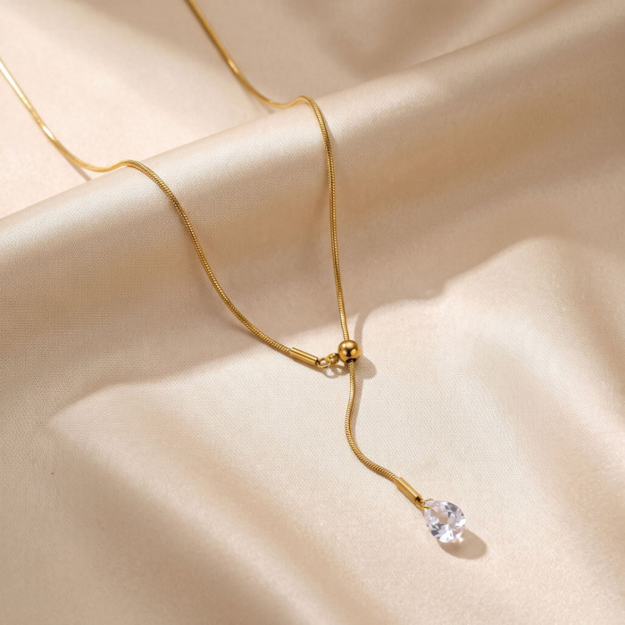 Wholesale Stainless Steel Teardrop CZ Y Necklace
