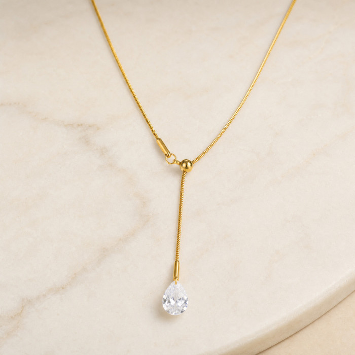 Wholesale Stainless Steel Teardrop CZ Y Necklace