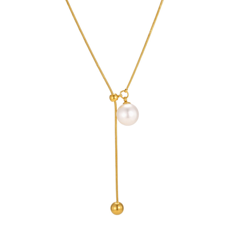 Wholesale Stainless Steel Faux Pearl and Ball Y Necklace