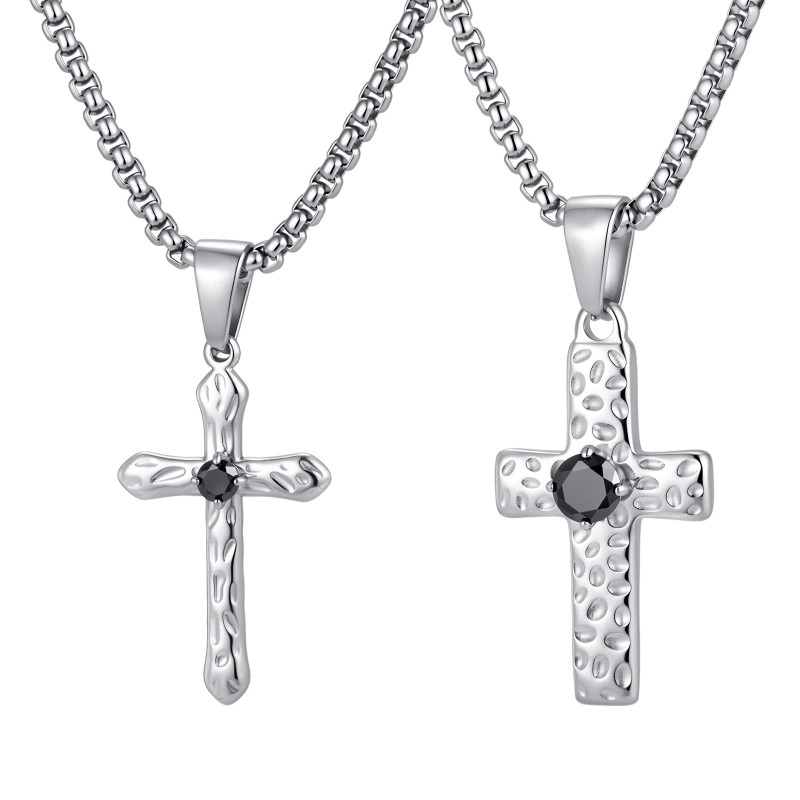 Wholesale Stainless Steel Black CZ Textured Cross Pendants