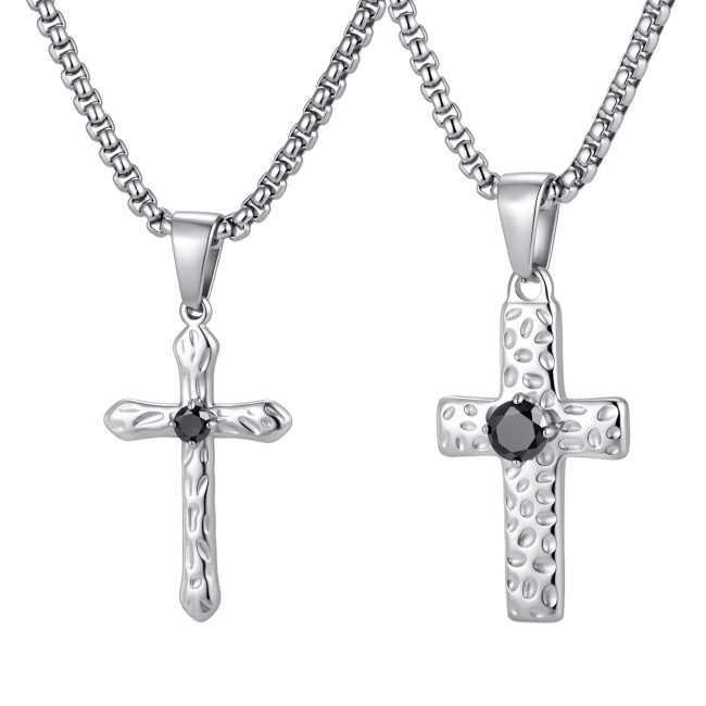 Wholesale Stainless Steel Black CZ Textured Cross Pendants